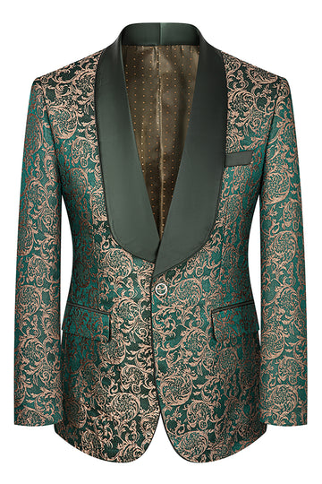 Dark Green Jacquard Shawl Lapel 3 Pieces Prom Suits